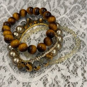 Brown and Gold Beaded Bracelet Set (4)